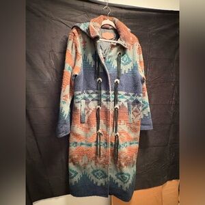 Woolrich Aztec print with removable hoodie trench coat.